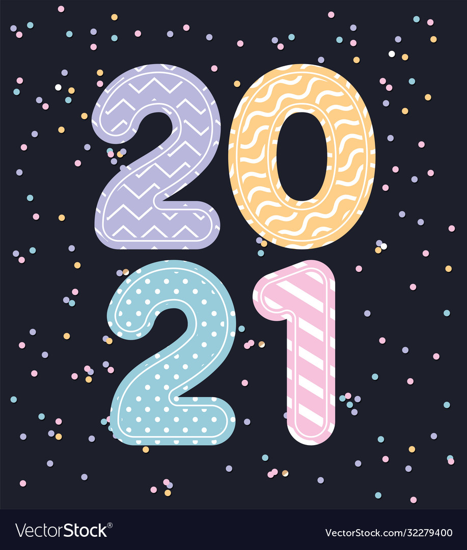 Happy new year 2021 with points and zig zag lines