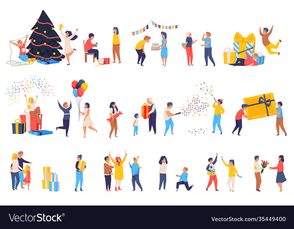 Happy people flat set Royalty Free Vector Image