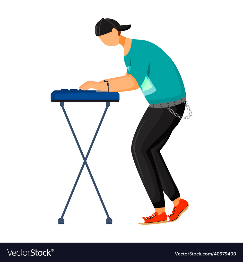 Keyboardist flat color keyboard player dj vector image Keyboardist flat color keyboard player dj