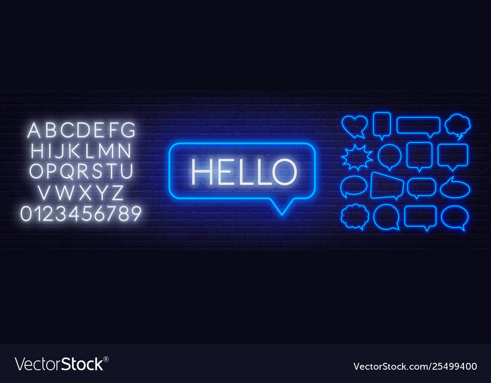 Neon sign word hello in speech bubble frame