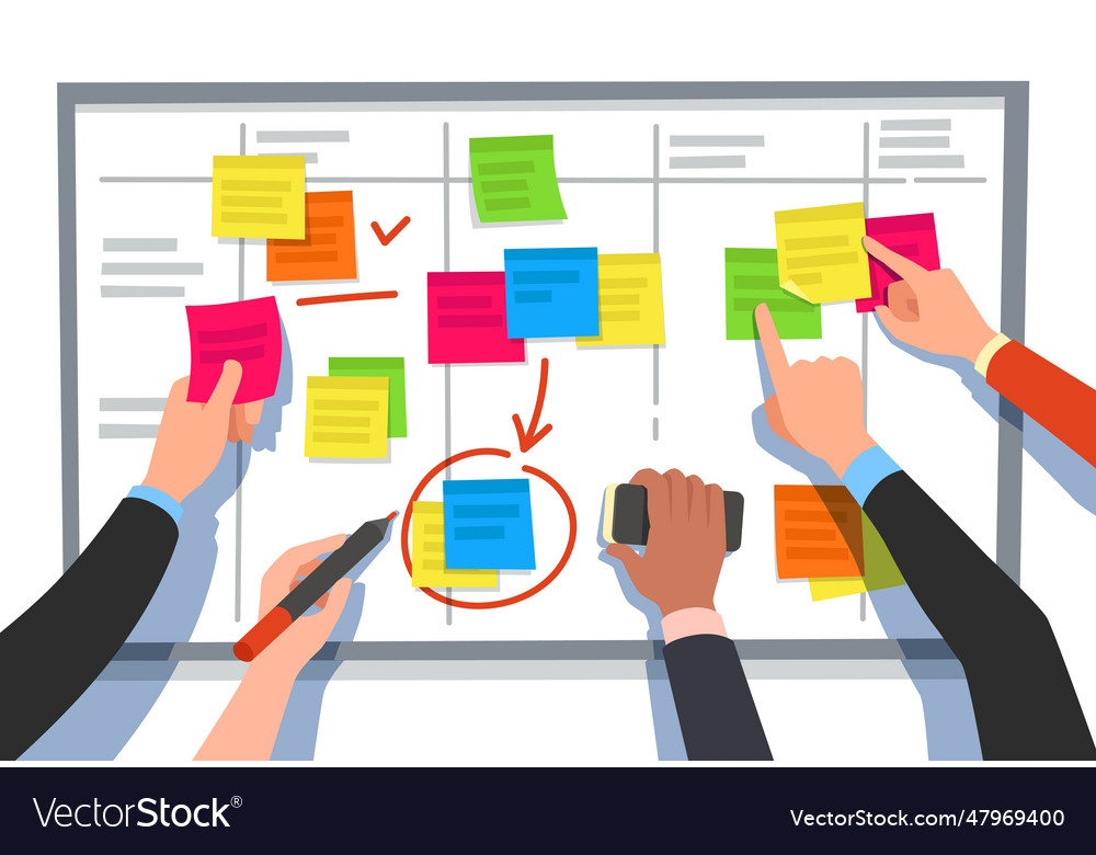 Scrum board task list planning team tasks vector image Scrum board task list planning team tasks