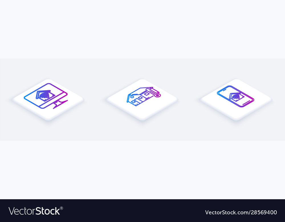 Set isometric line computer monitor with smart