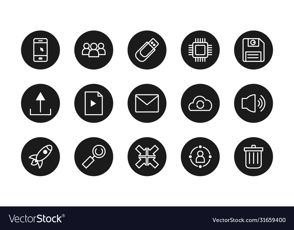 Speaker and user interface icon set block style vector image Speaker and user interface icon set block style
