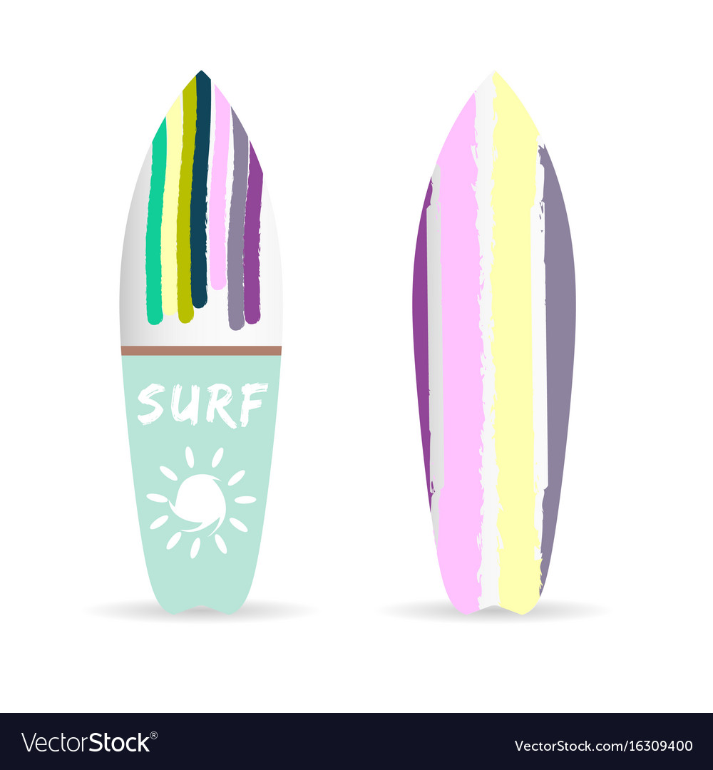 Surfboard set with variuus icon on it color