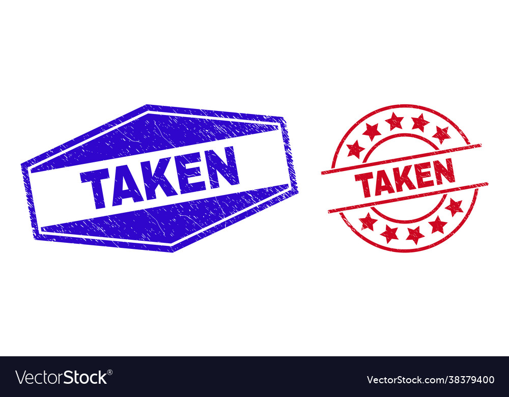 Taken textured badges in round and hexagon forms Vector Image