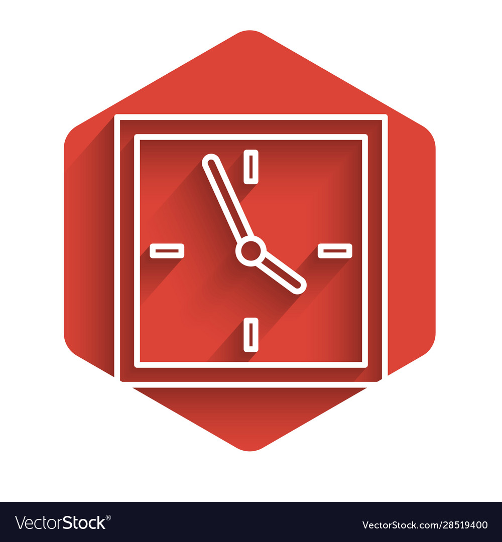 White line clock icon isolated with long shadow