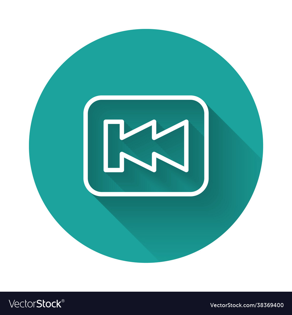 White line rewind button icon isolated with long