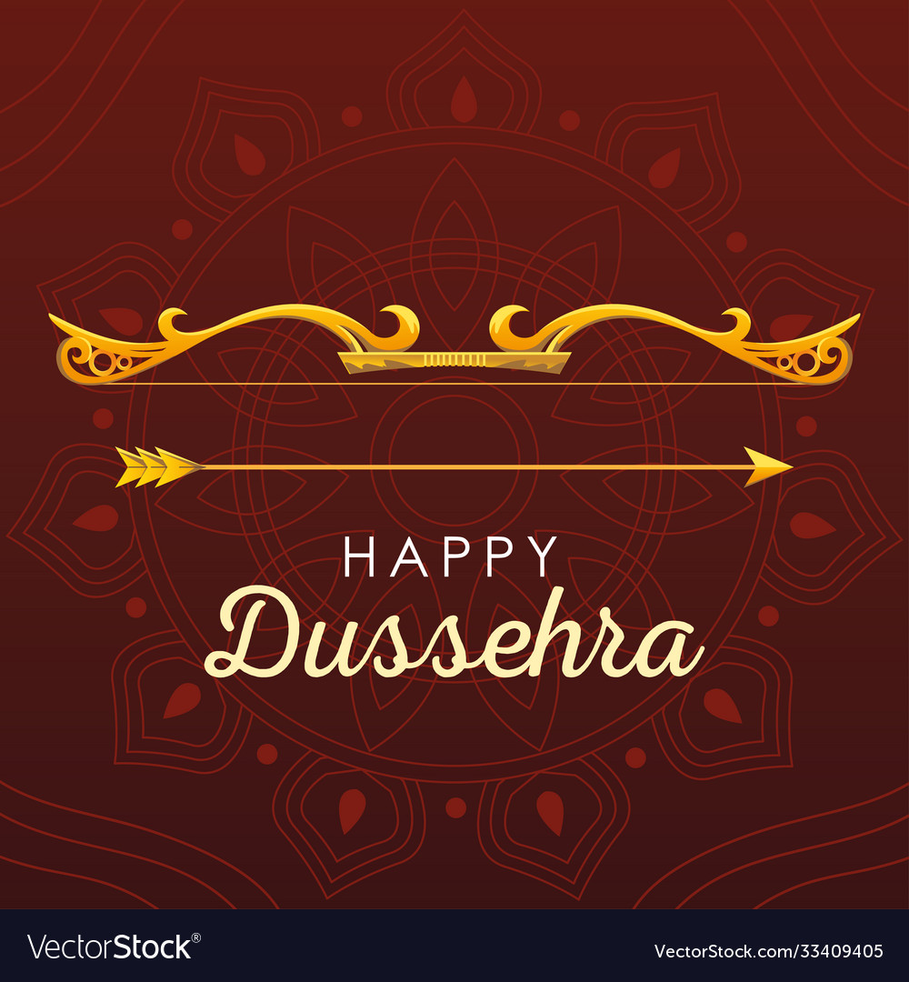 Happy dussehra greeting card with gold lettering Vector Image