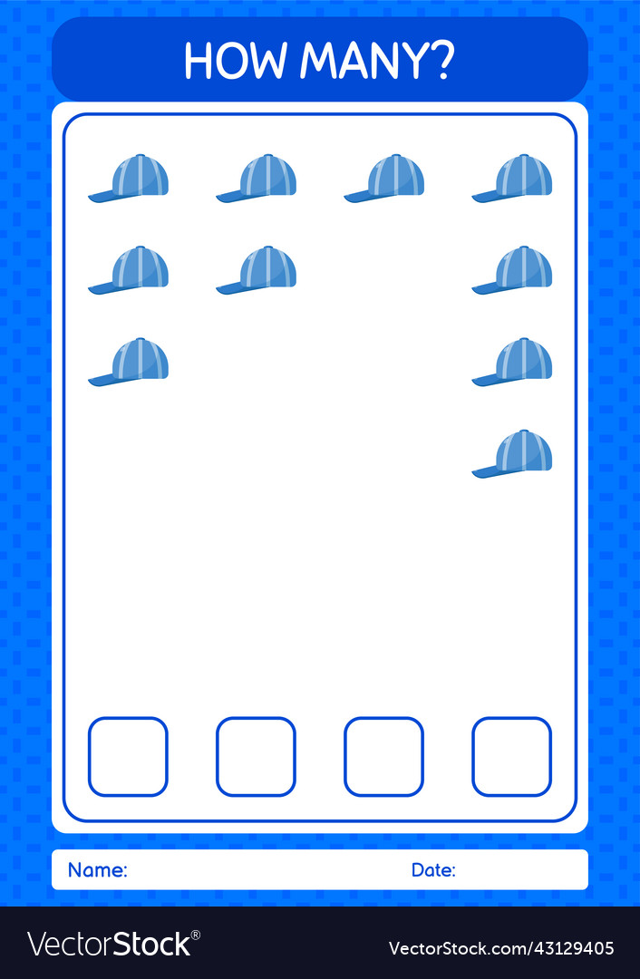 How many counting game with cap worksheet vector image How many counting game with cap worksheet