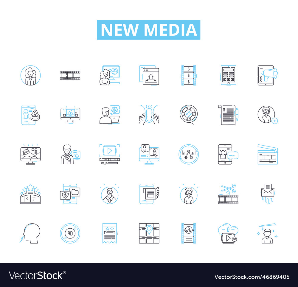 New media linear icons set interactivity
