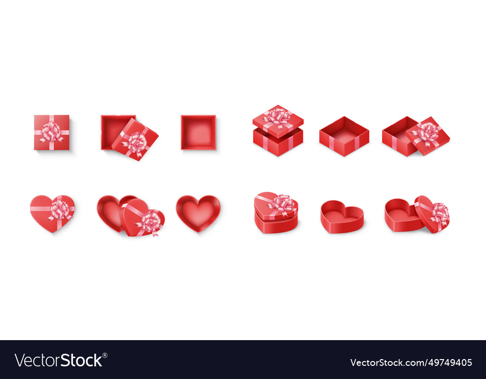 Present boxes with puff bows realistic set vector image Present boxes with puff bows realistic set