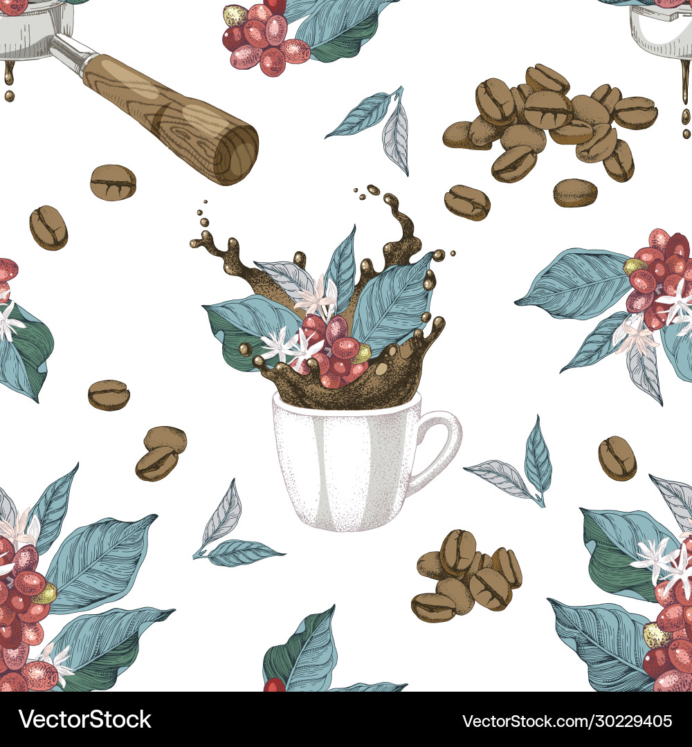 Seamless pattern with coffee branches beans Vector Image