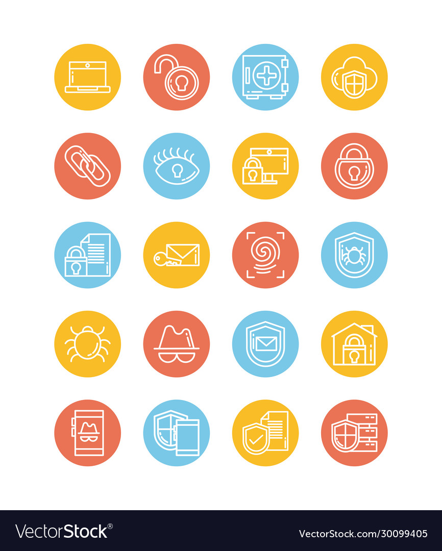 Set icons security block and flat style icon