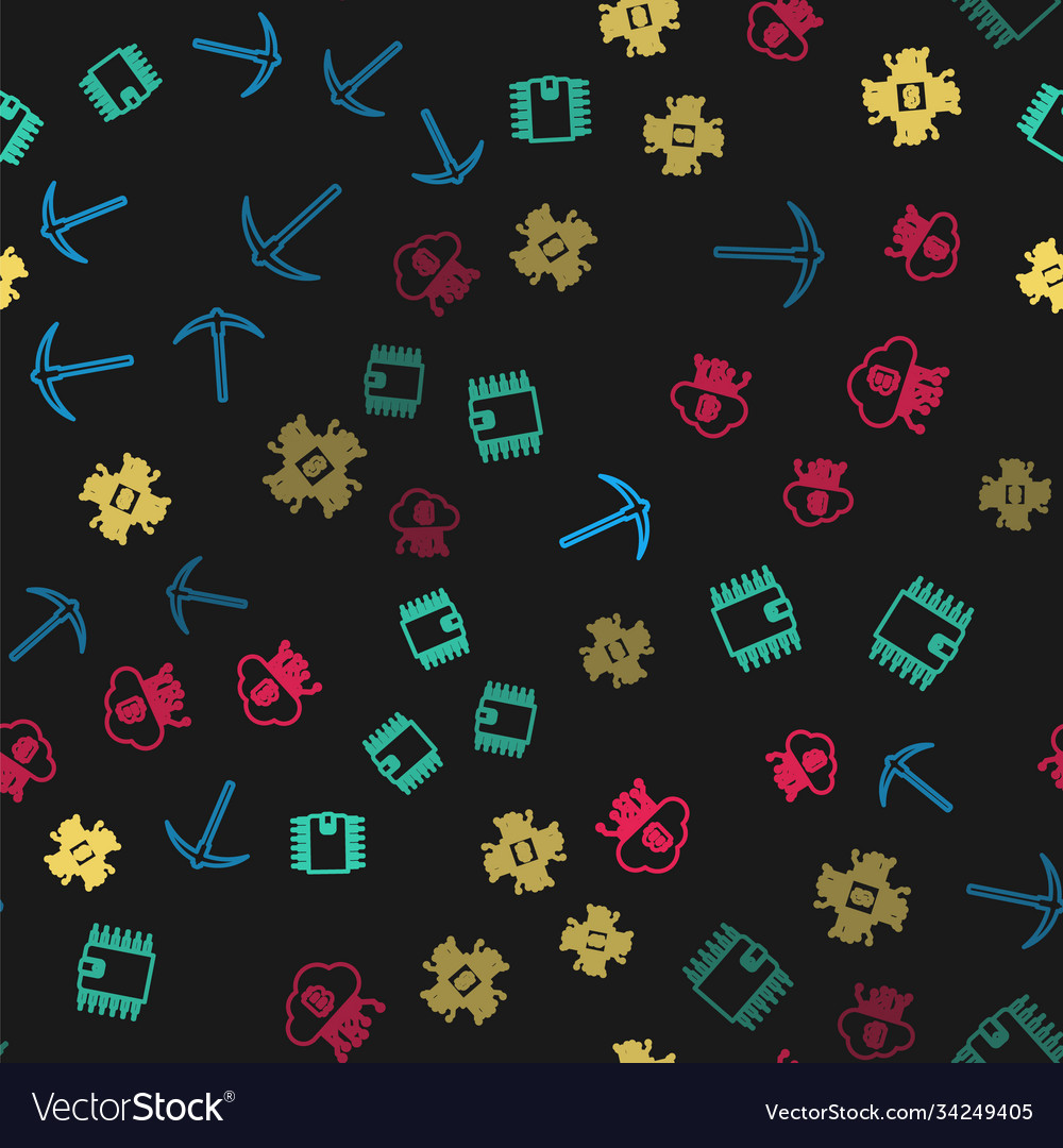 Set line pickaxe cryptocurrency wallet processor vector image Set line pickaxe cryptocurrency wallet processor