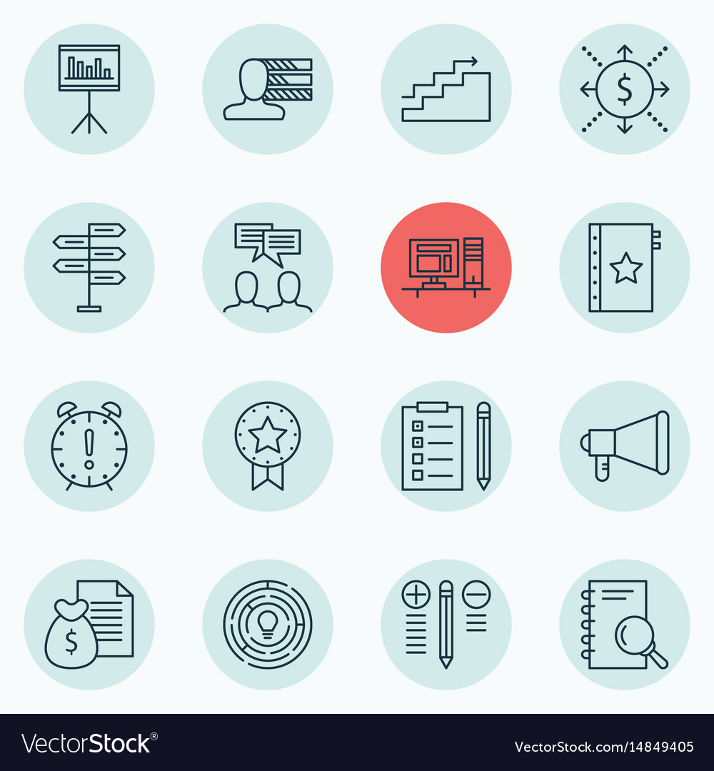 Set of 16 project management icons includes