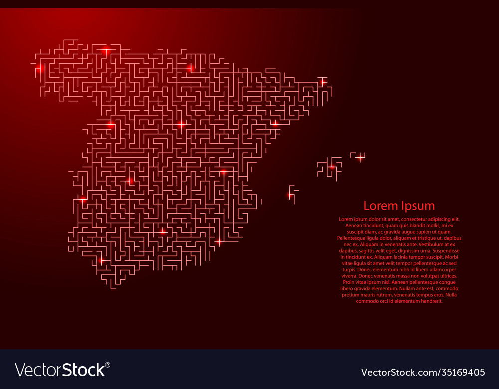 Spain map from red pattern maze grid Vector Image Spain map from red pattern maze grid