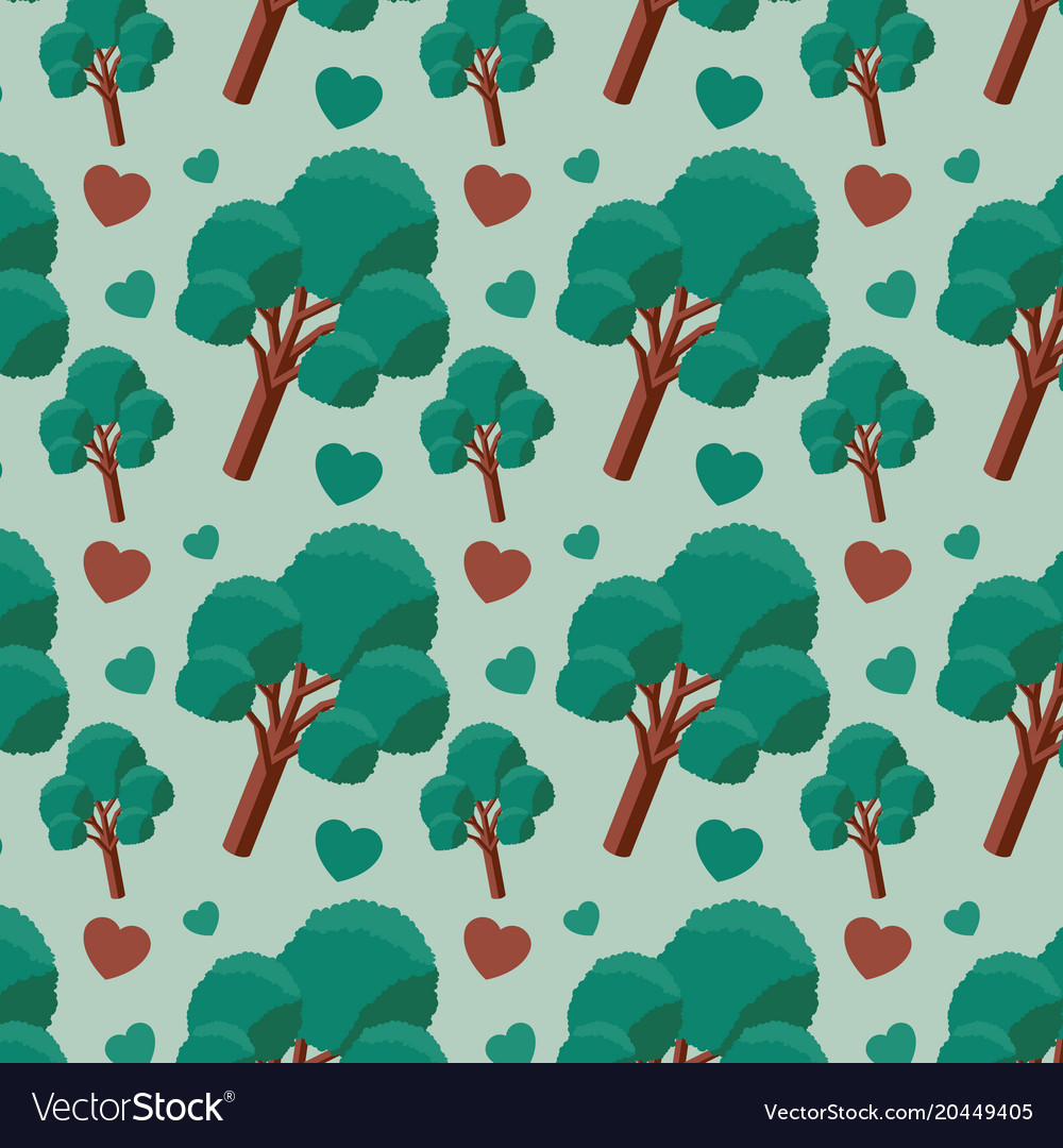 Trees and hearts pattern background