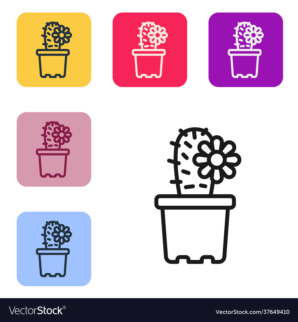 Black line cactus peyote in pot icon isolated