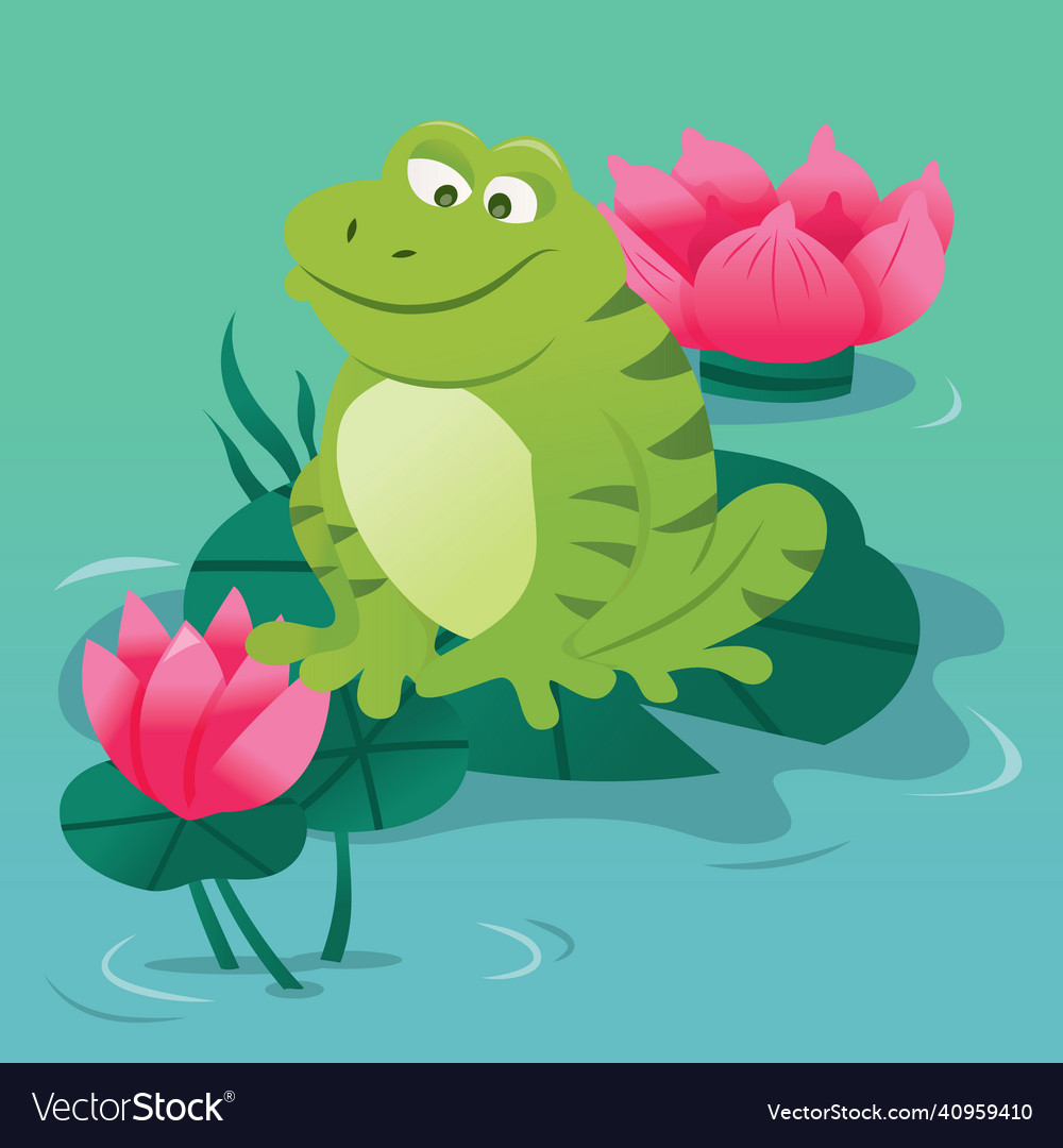 Cartoon green frog pond Royalty Free Vector Image