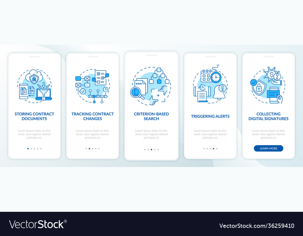 Contract management software functions onboarding Vector Image Contract management software functions onboarding