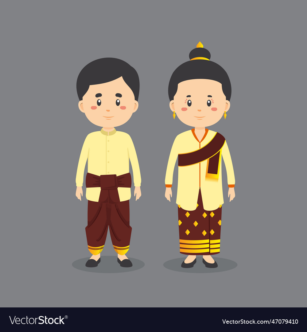Couple character wearing laos national dress Vector Image