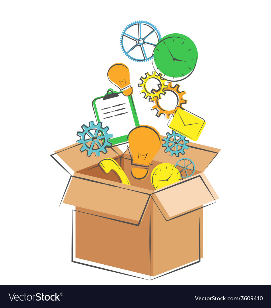Flat box with business office icons isolated Vector Image
