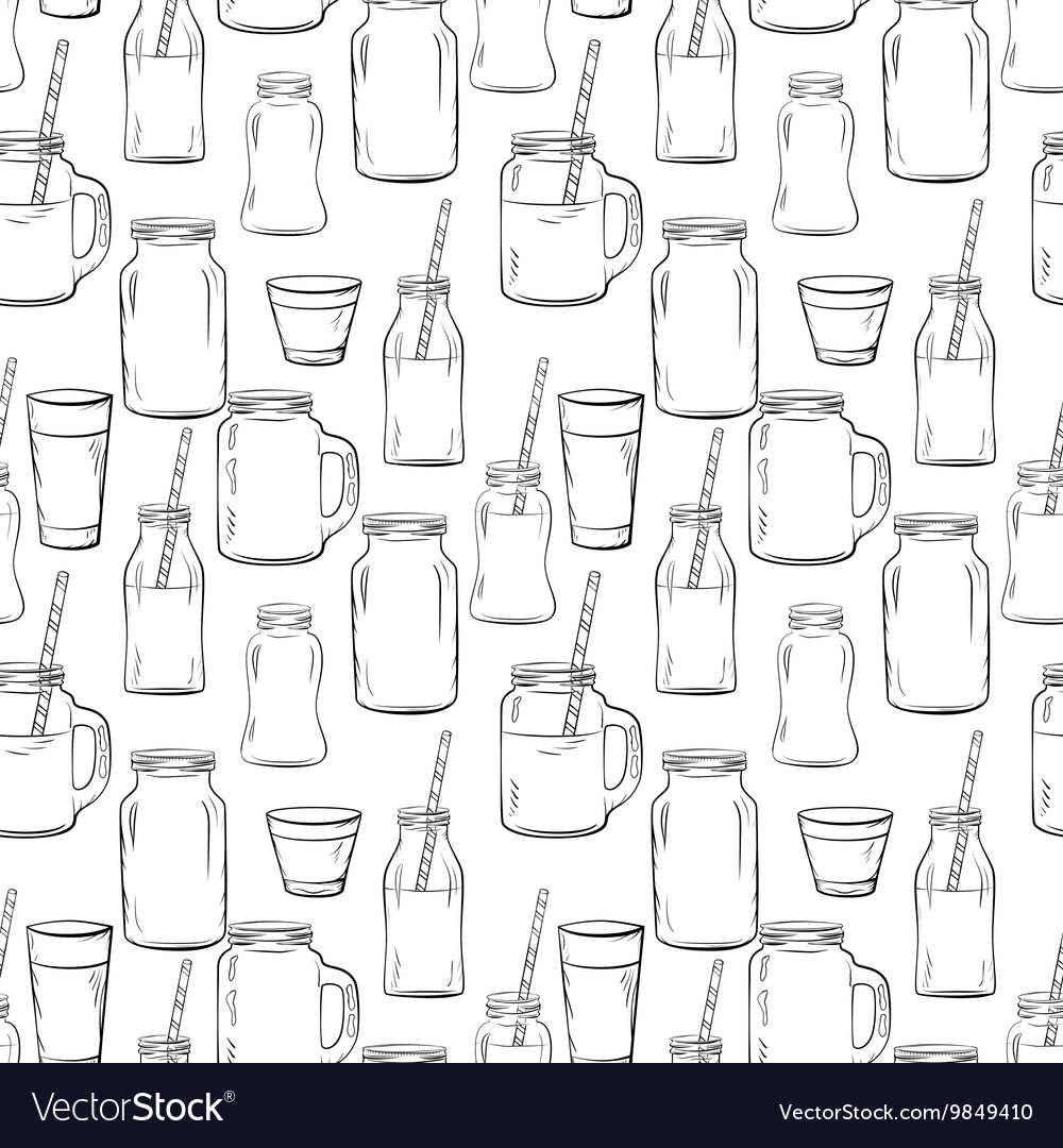 Glass bottles sketches pattern