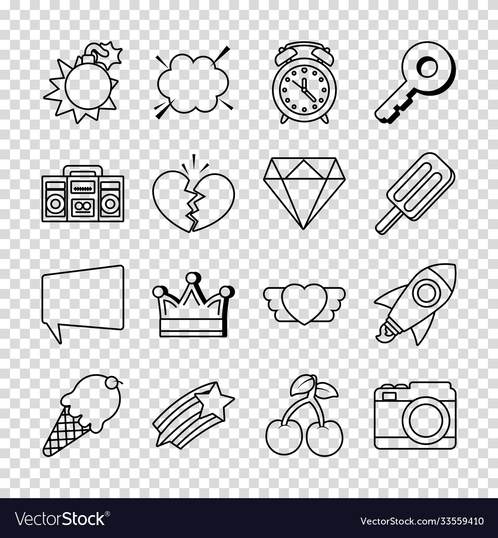 Icon set rocket and pop art elements line