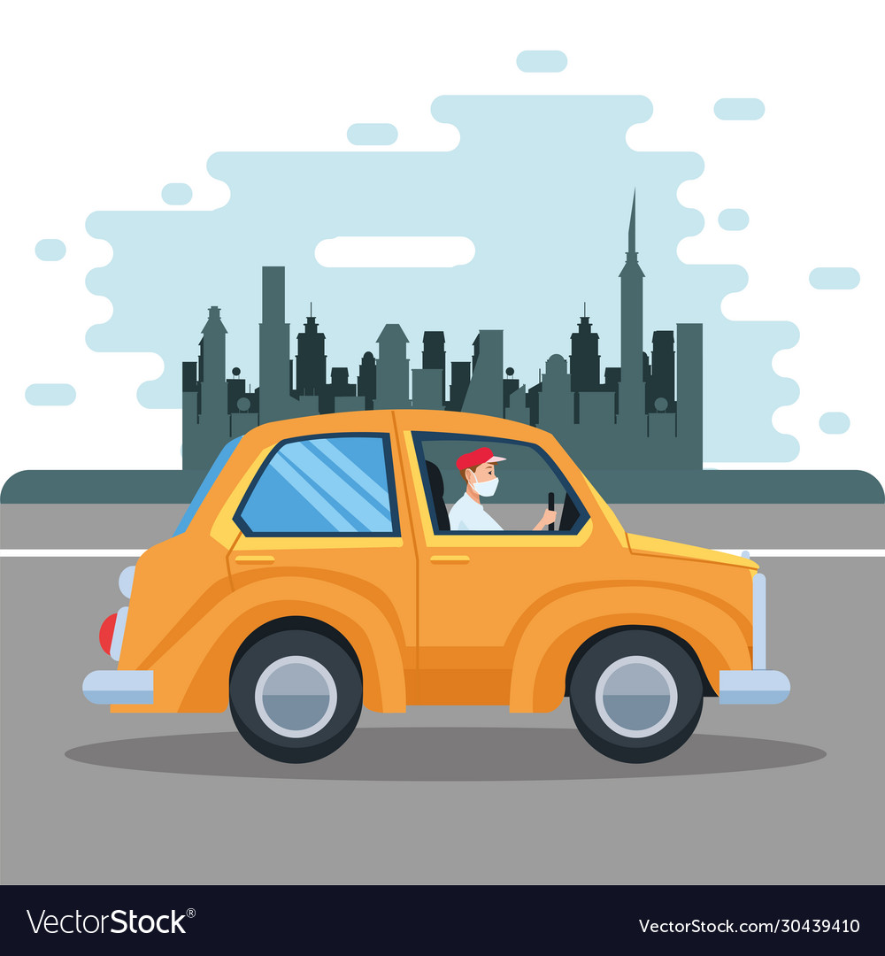 Man driving cart using face mask character vector image Man driving cart using face mask character