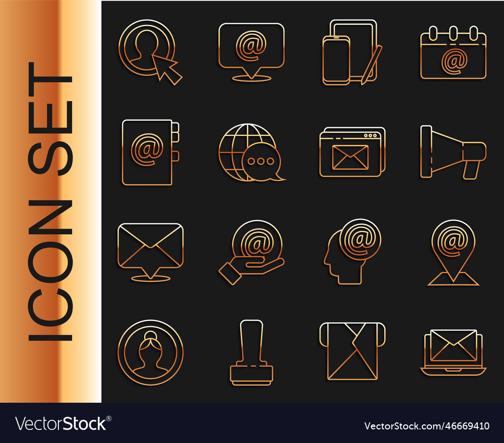 Set line laptop with envelope location and mail vector image Set line laptop with envelope location and mail