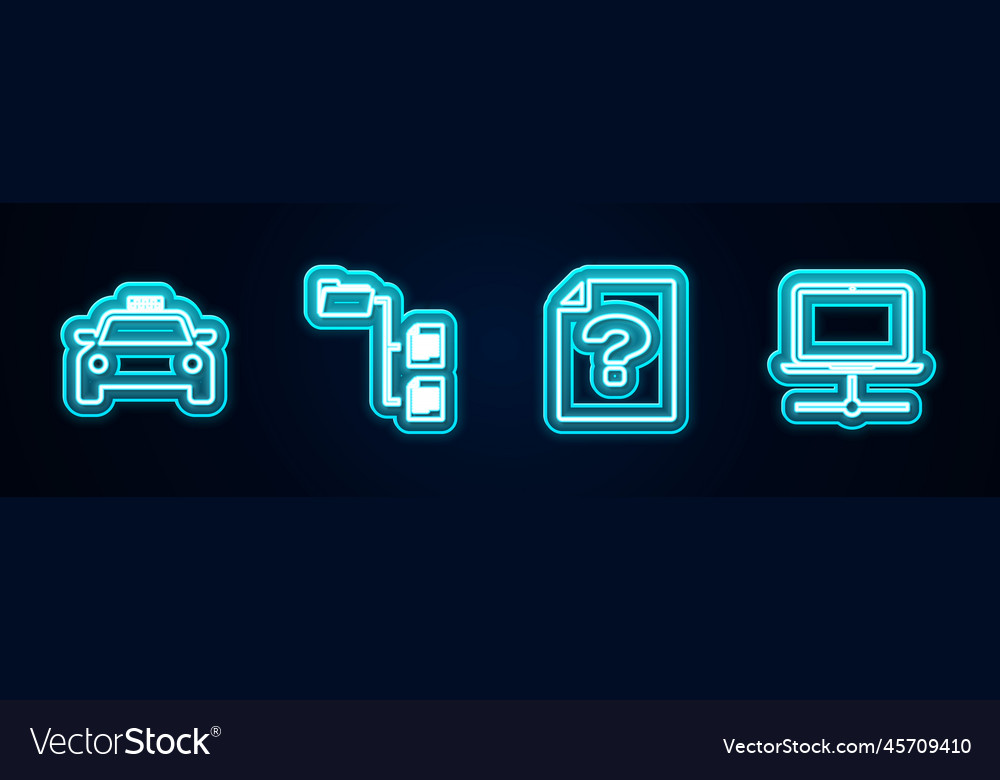 Set line taxi car folder tree unknown document vector image Set line taxi car folder tree unknown document
