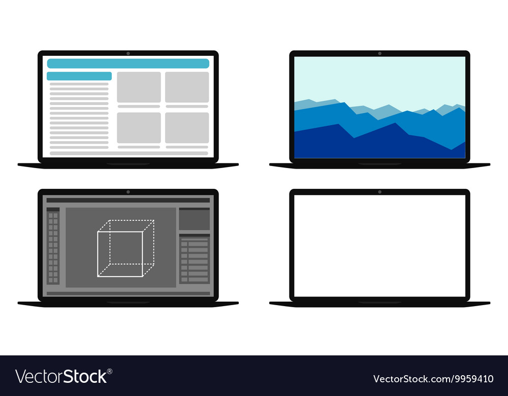 Set of computers with different screens