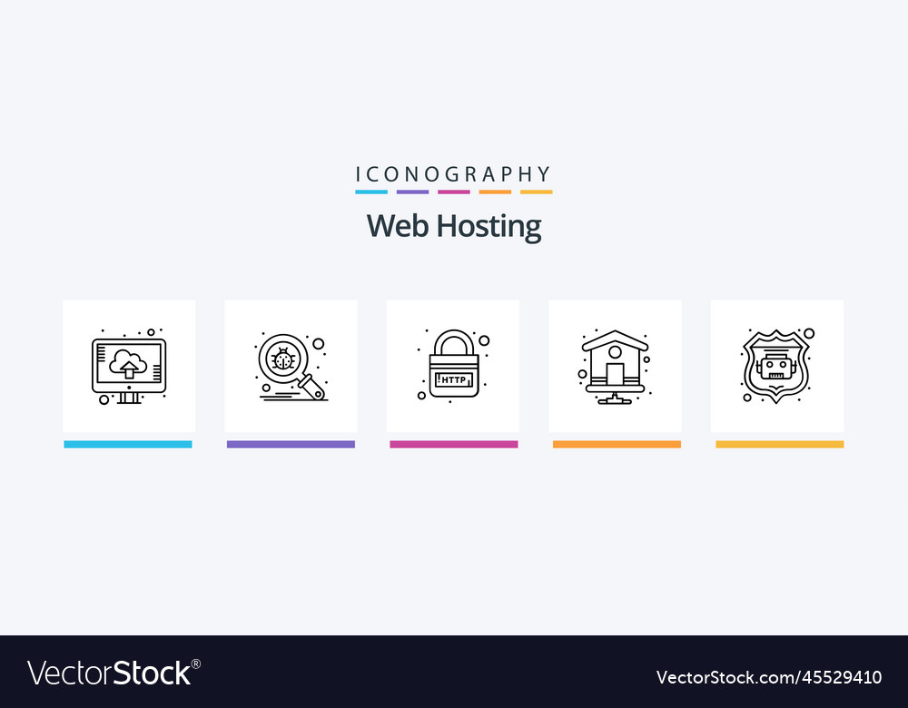 Web hosting line 5 icon pack including robot