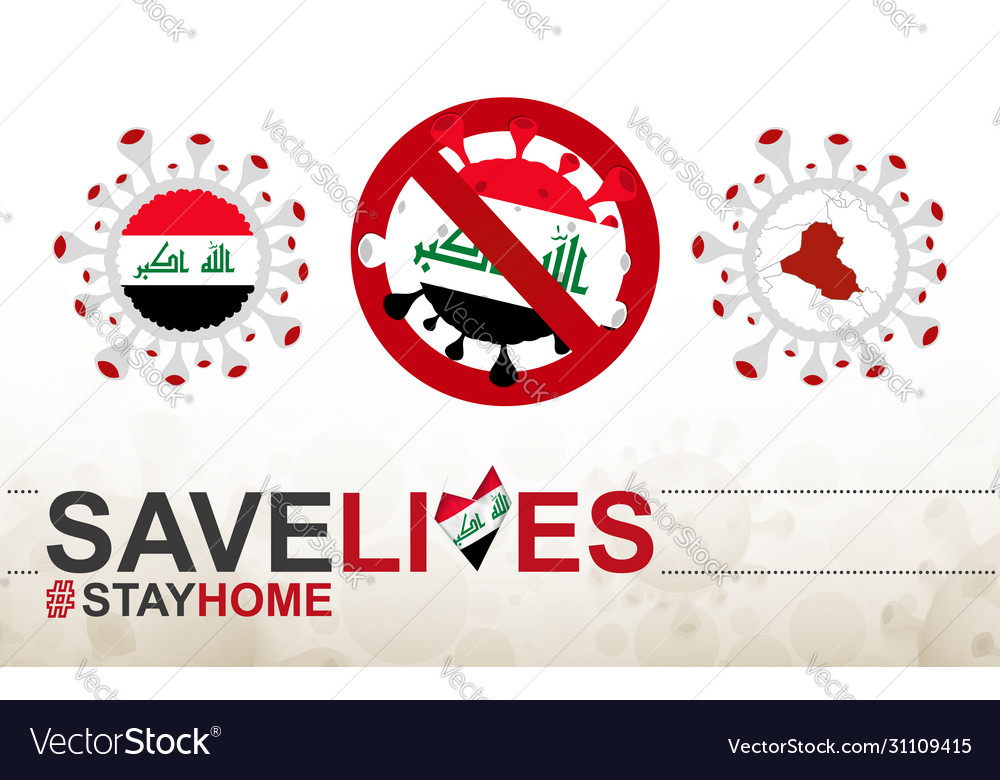 Coronavirus cell with iraq flag and map stop