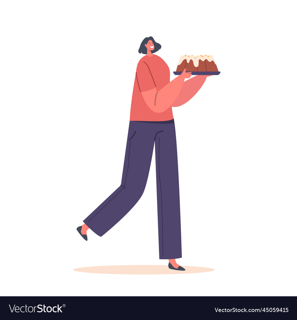 Female character carry easter cake isolated vector image Female character carry easter cake isolated