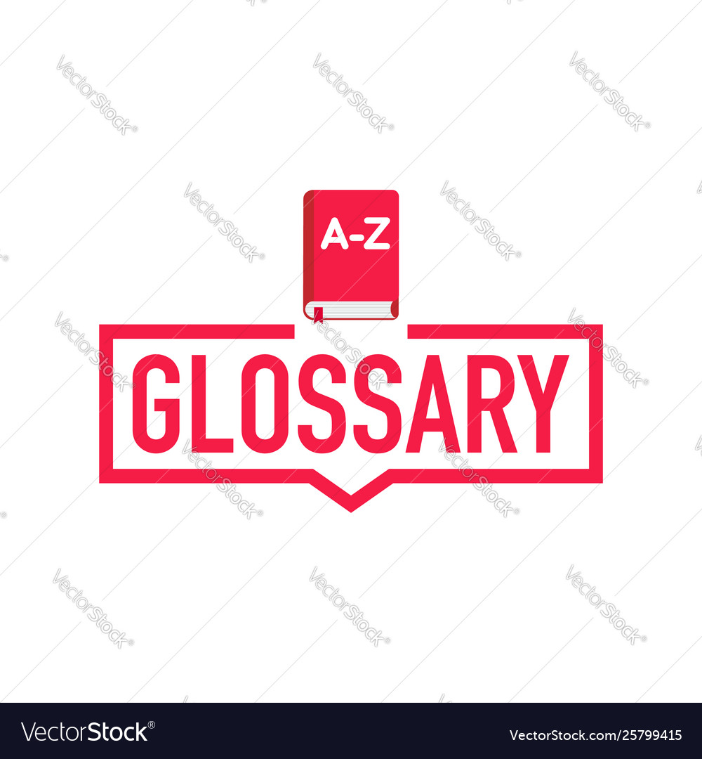 Glossary label with book icon flat on white