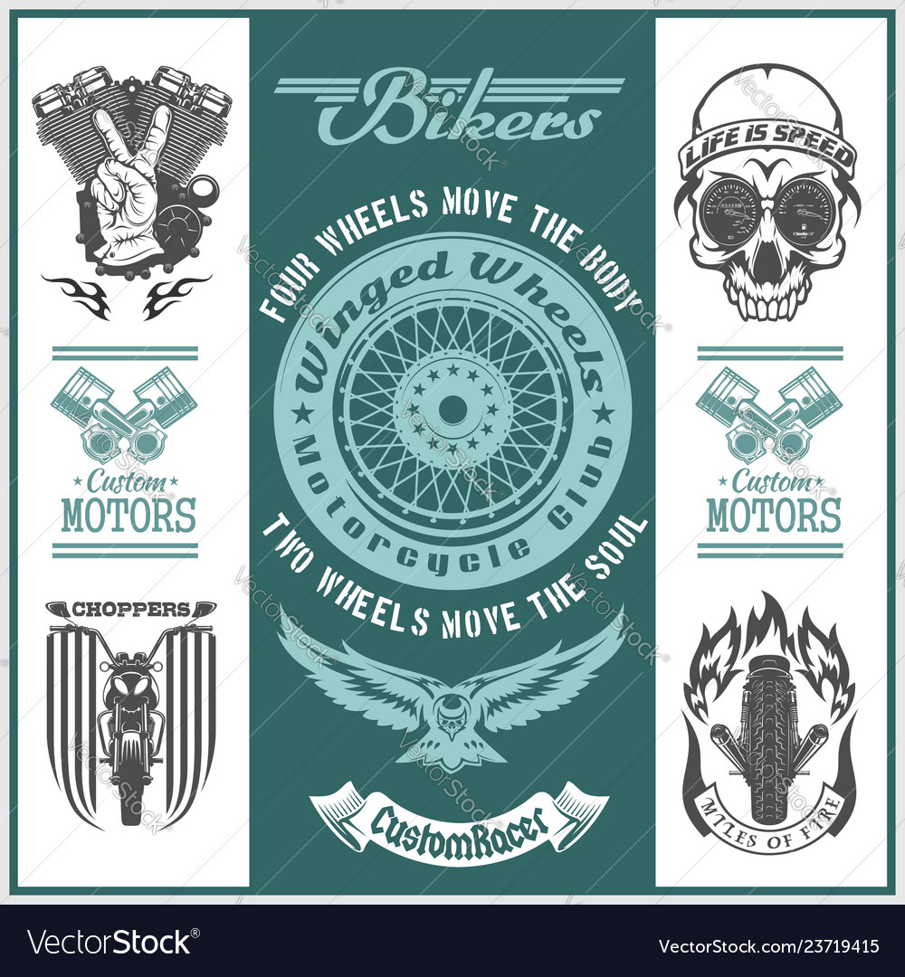 Motorcycle set with vintage custom logos Vector Image Motorcycle set with vintage custom logos