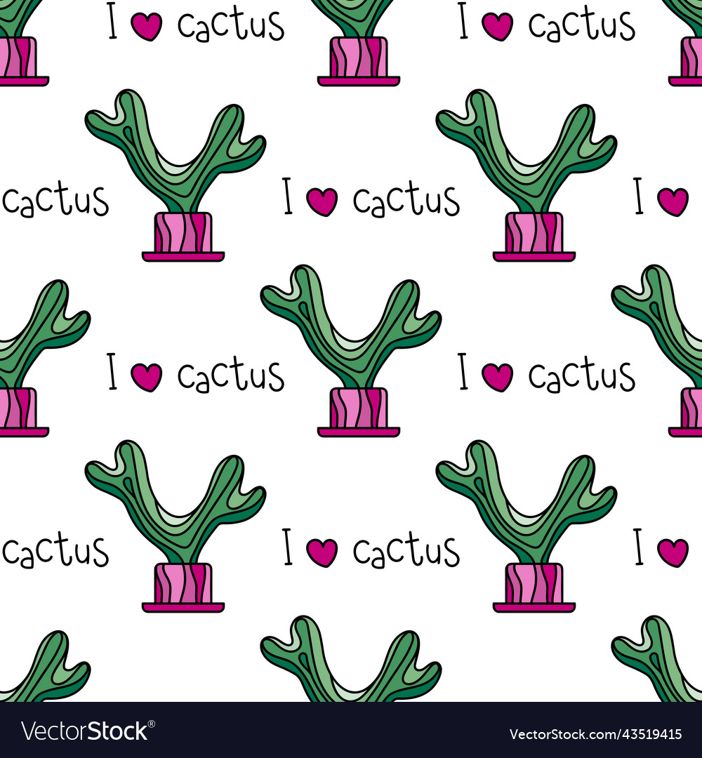 Seamless pattern with cactus doodle