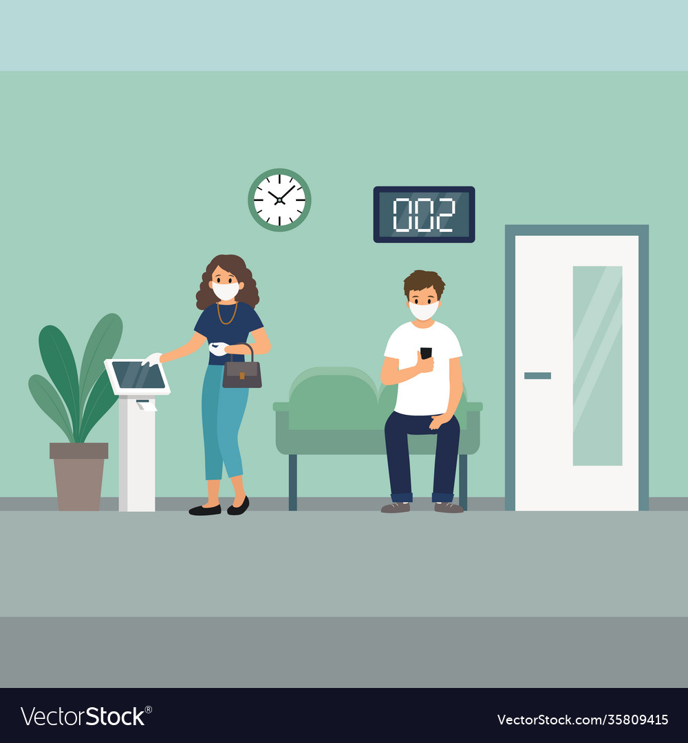 Two characters waiting for appointment indoors Vector Image