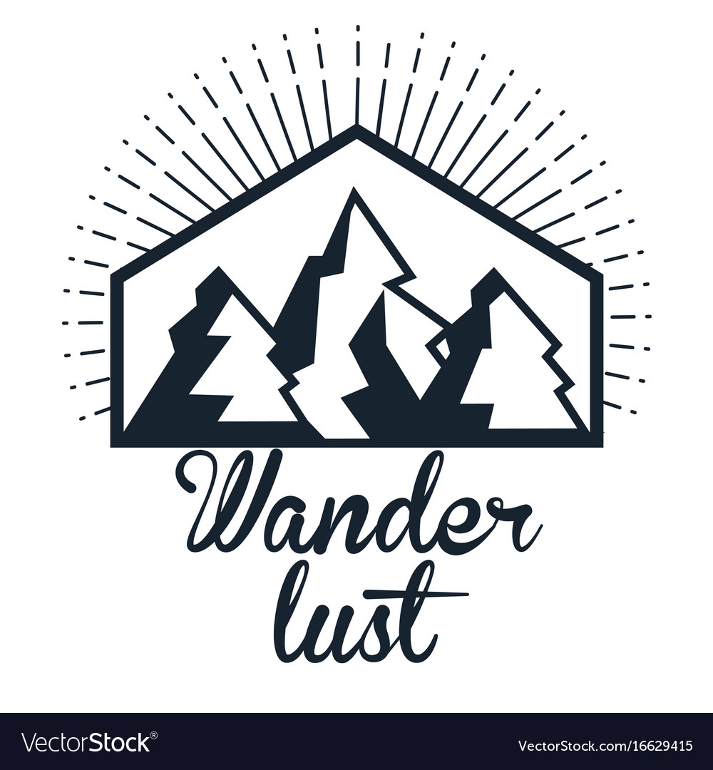 Wanderlust hand drawn mountain adventure label