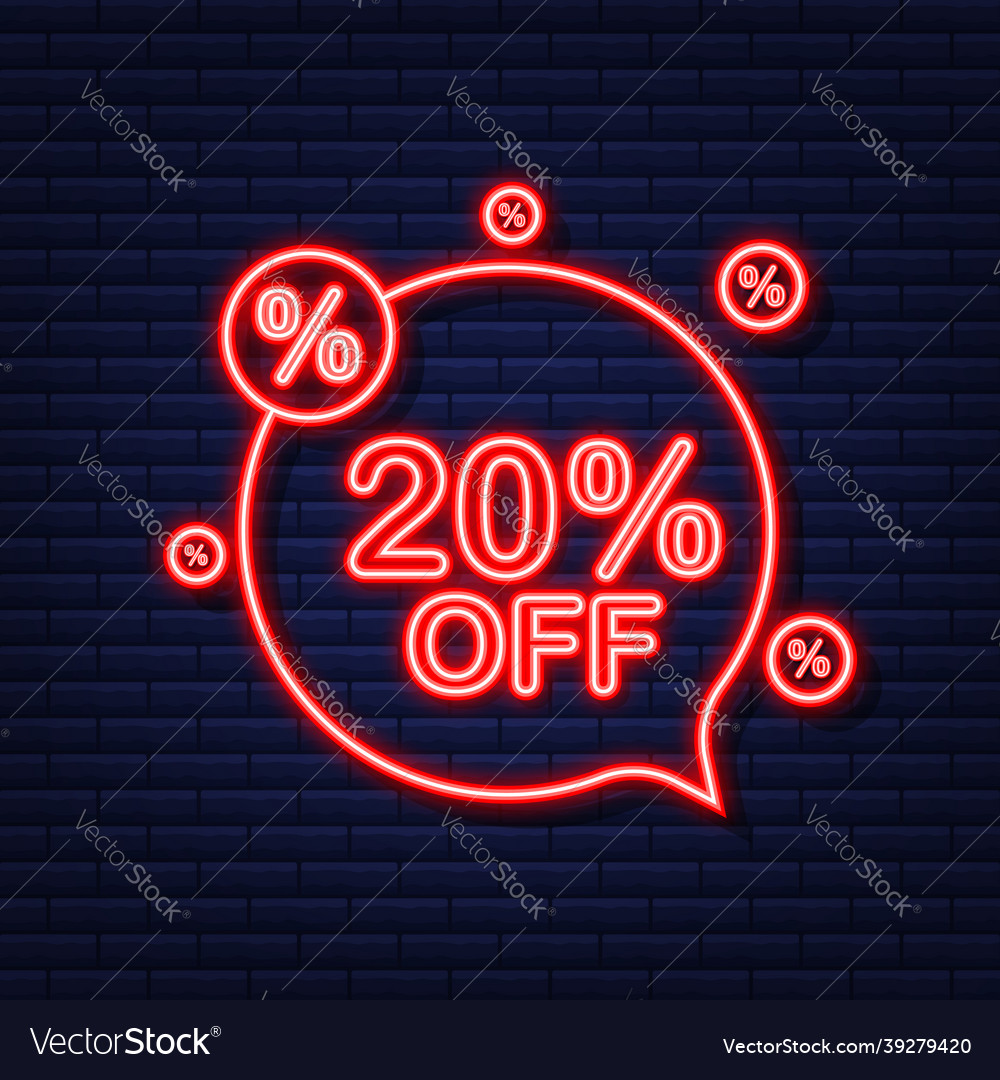 20 percent off sale discount banner neon icon