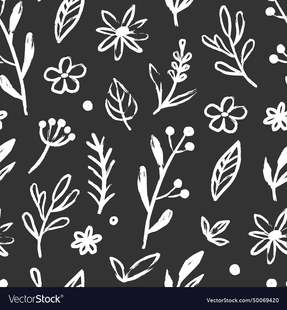 Abstract flower doodle brush seamless pattern Vector Image