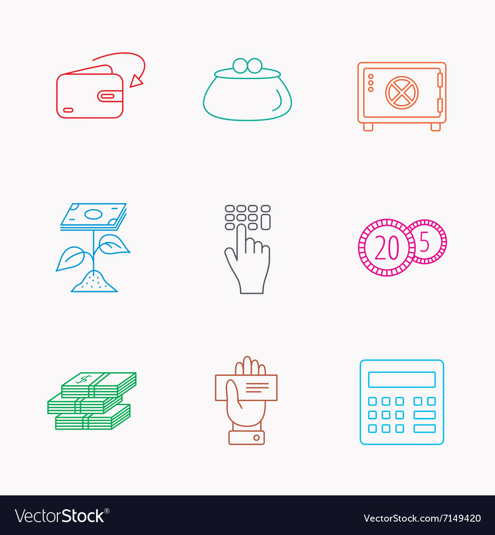 Cash money safe box and calculator icons