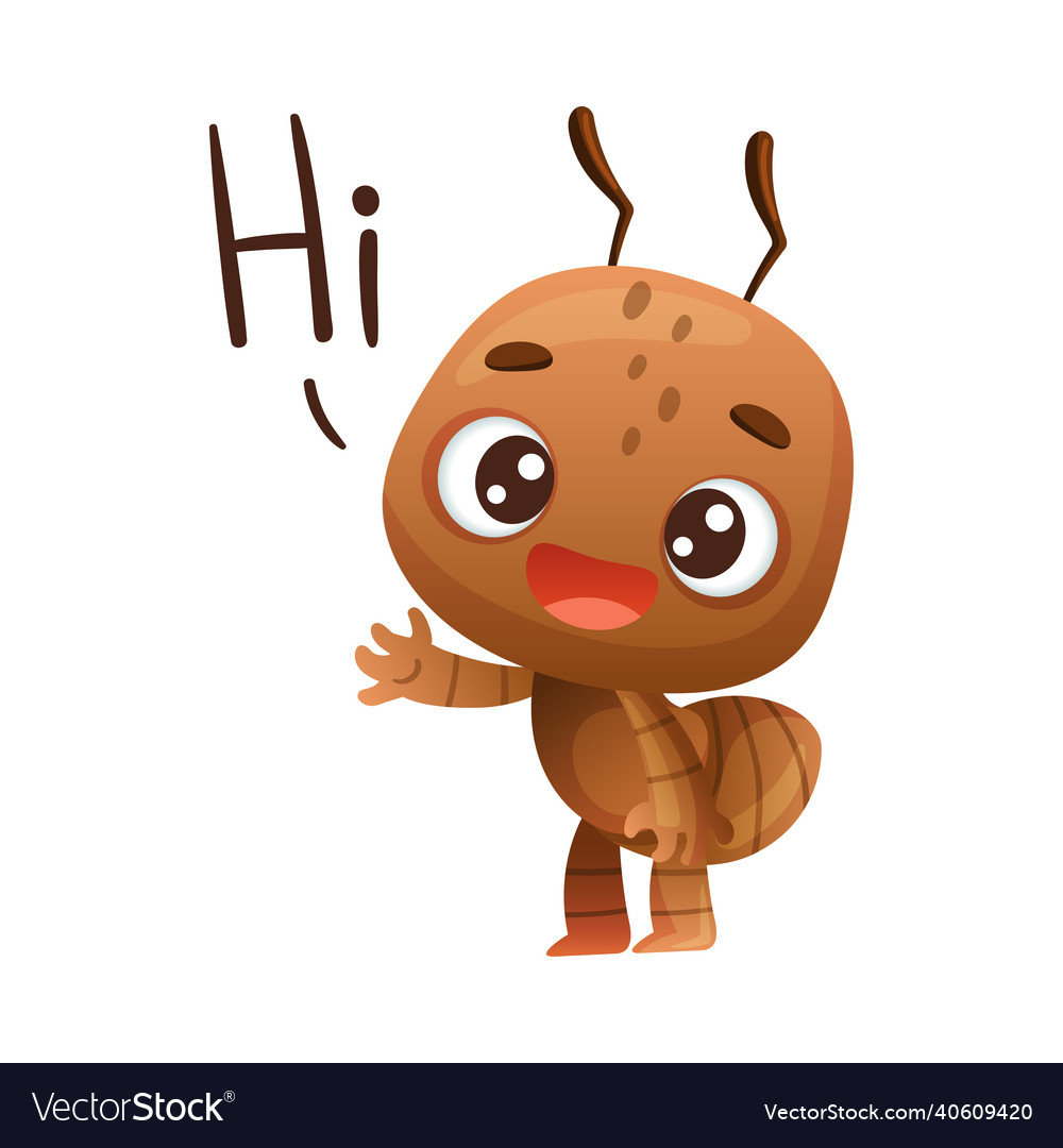 Süße braun wenig ant sagen hallo lustig insekt vector image Süße braun wenig ant sagen hallo lustig insekt