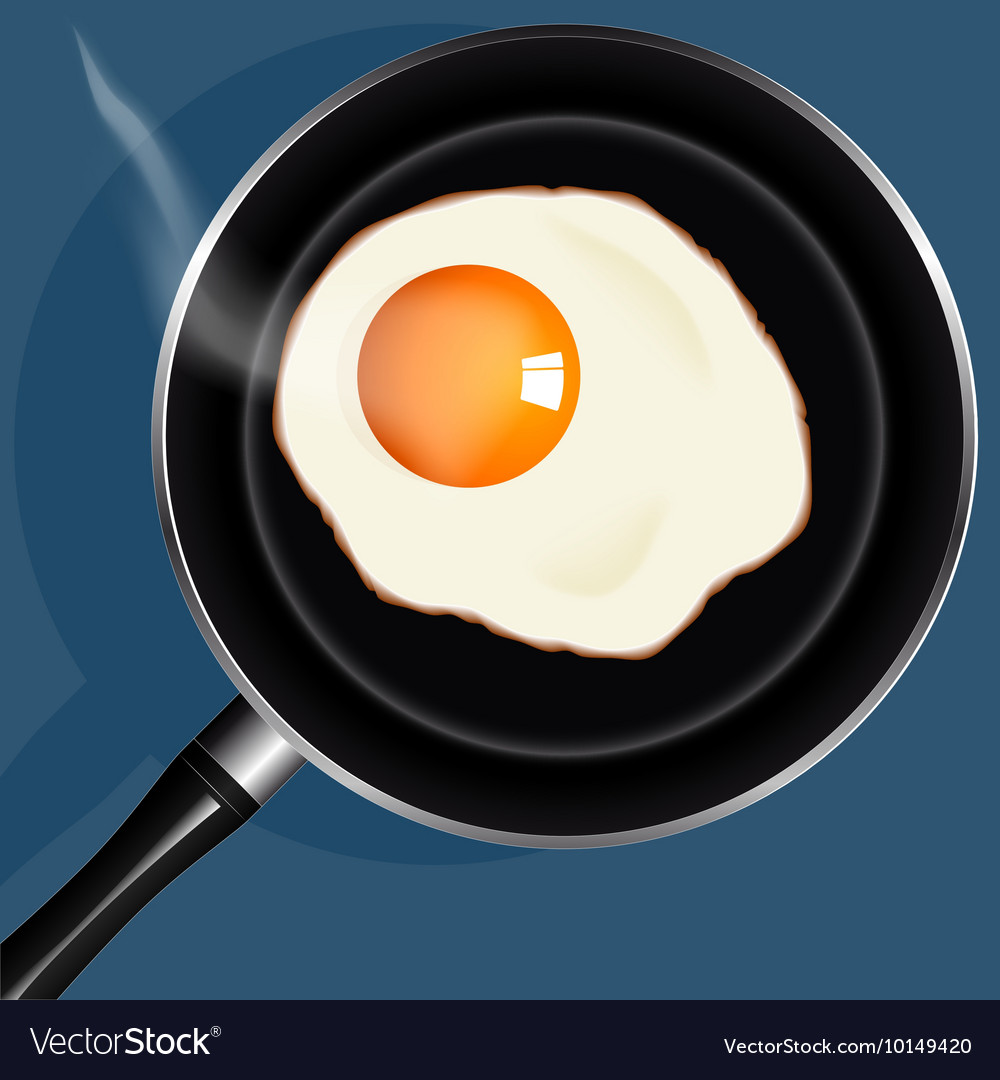 Fried eggs in pan with handle on table top view