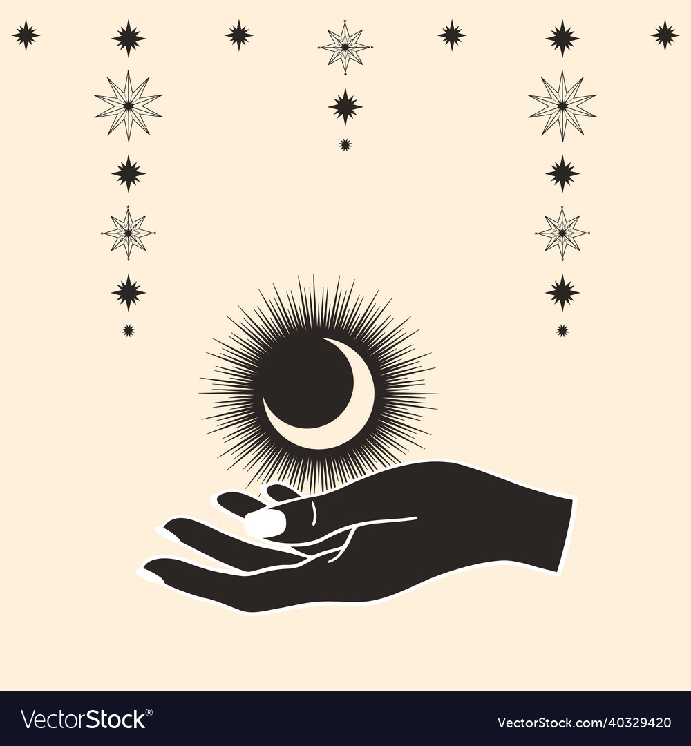 Hand drawn card of mystical moon with womans Vector Image