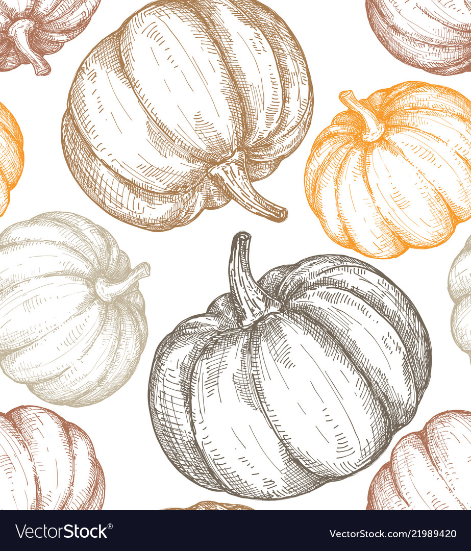 Hand Drawn Sketched Pumpkin Seamless Royalty Free Vector 9529