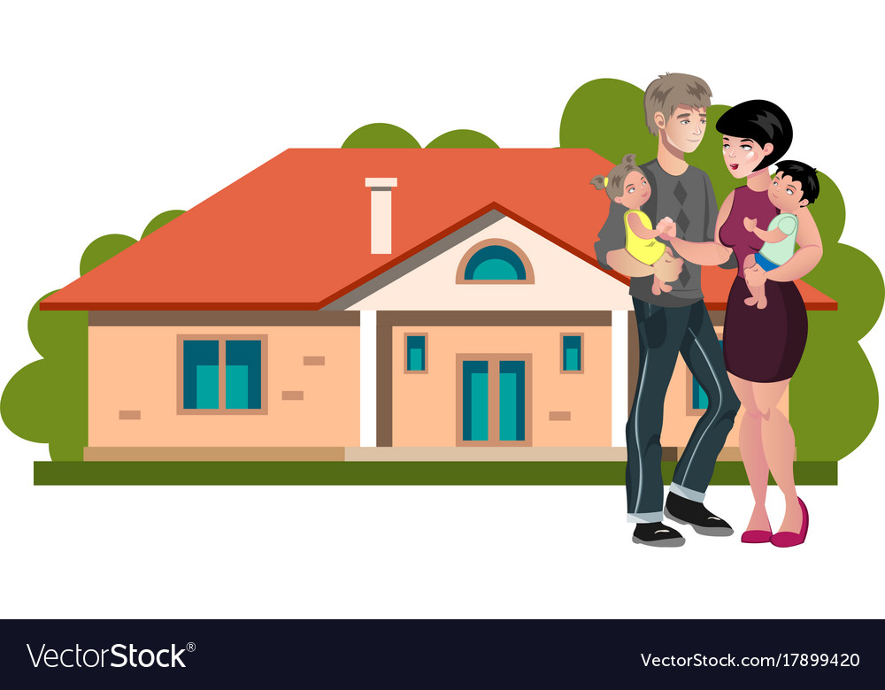 Download Happy family with new his home Royalty Free Vector Image