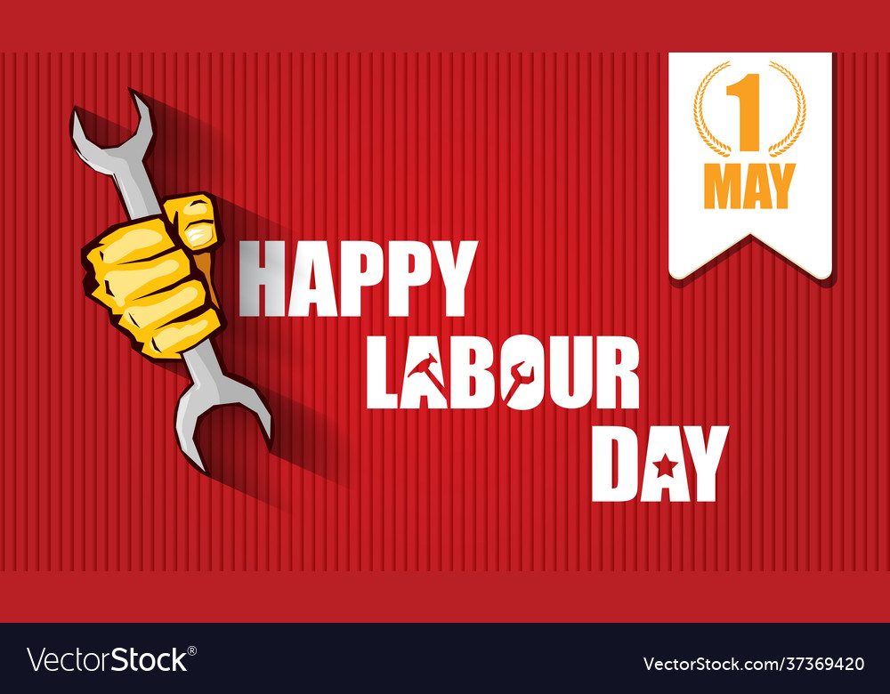 Happy labour day label with strong orange Vector Image