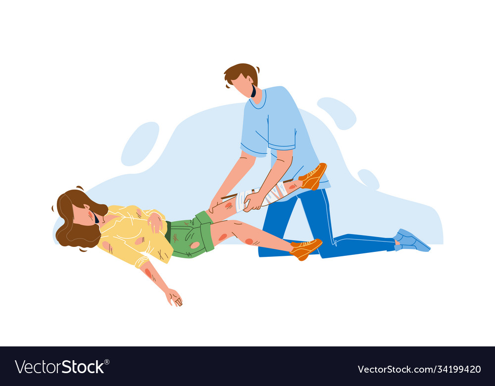 Man providing first aid injured young girl vector image Man providing first aid injured young girl
